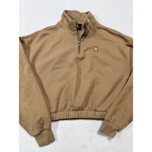 Teddy Fresh 1/4 Zip Cropped Pullover SZ L Camel Retrocore Modern Prep Heritage